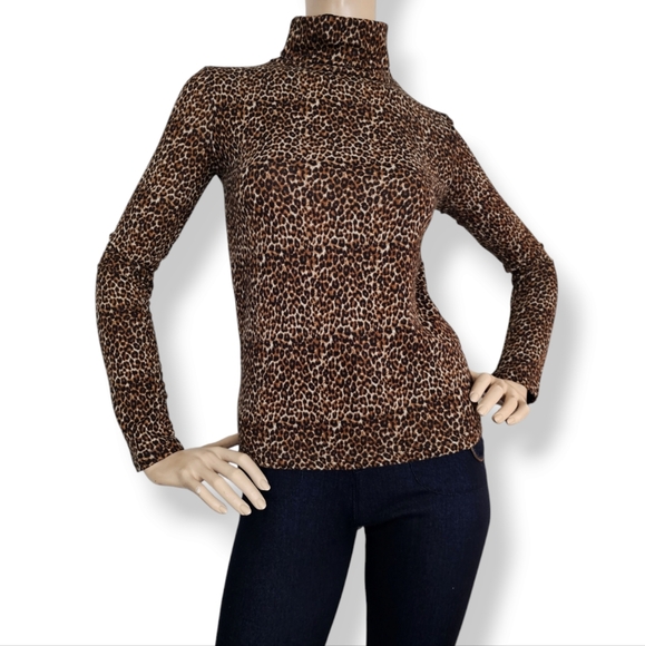 Leopard print turtleneck long sleeve top main image 0